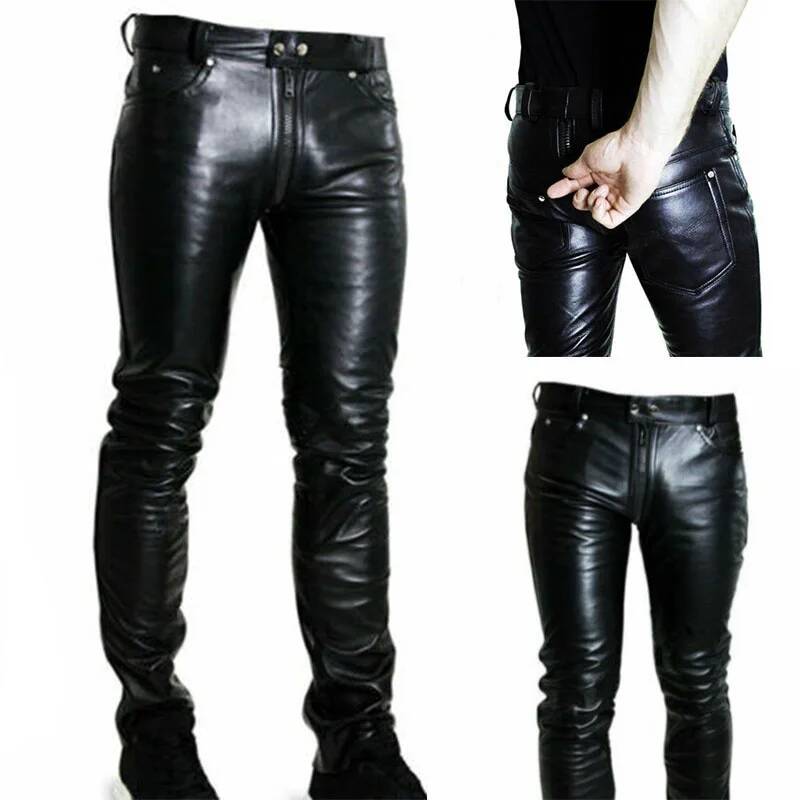 Queen Street Fashion - Calças de Couro Casuais Masculinas com