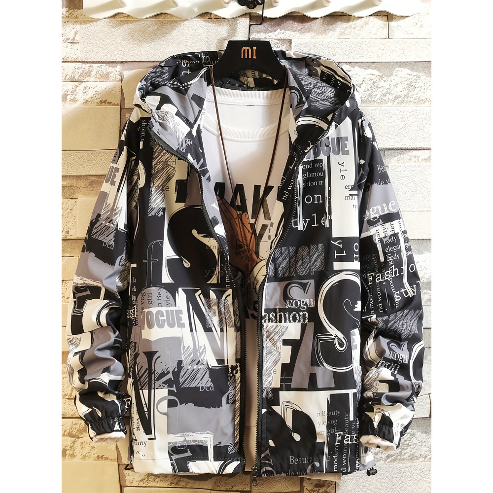 Street Fashion Vogue - Jaqueta Corta-Vento Masculina com Capuz Estampada