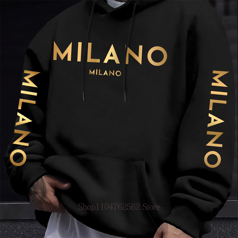Street Fashion Milano - Hoodie com Estampa Milano para Homens