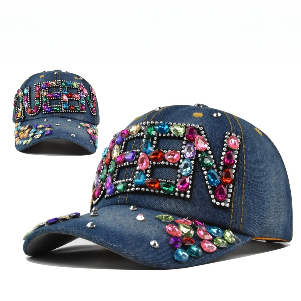 Queen Street Fashion - Rainha strass denim bonés de beisebol