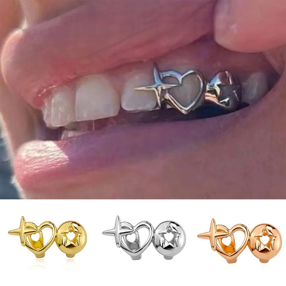 Street Fashion Jewelry - Punk hip hop oco coração dentes