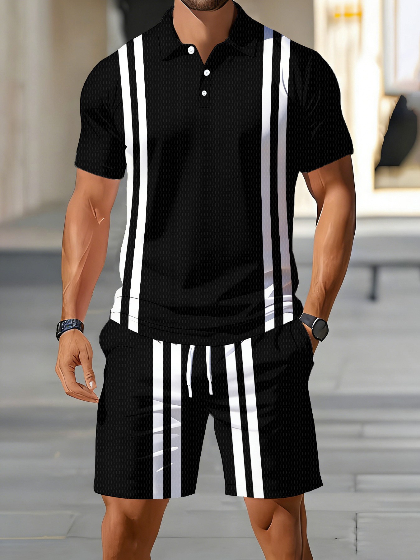 Street Fashion Designers - Conjunto de Camisa Polo Masculina Americana