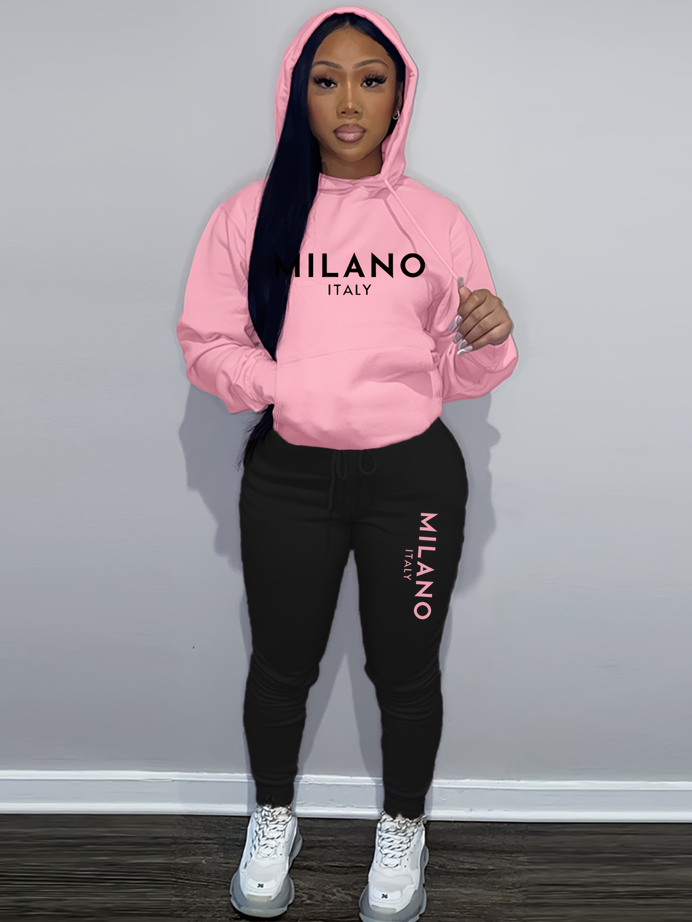 Street Fashion Milano - Outono/inverno feminino com capuz + calças